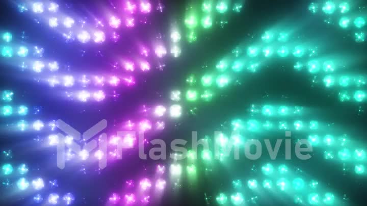 Colorful flashing lights with smoke bulb spotlight flood lights arrow vj led wall stage led display blinking lights. Seamless loop animation