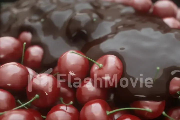 Stunning realistic of pouring liquid chocolate on cherrychocolate on cherry 3d illustration