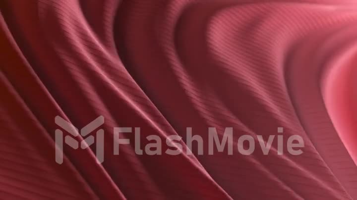 Animation of a red developing fabric with stripes. Elegant and luxurious fashionable dynamic style.