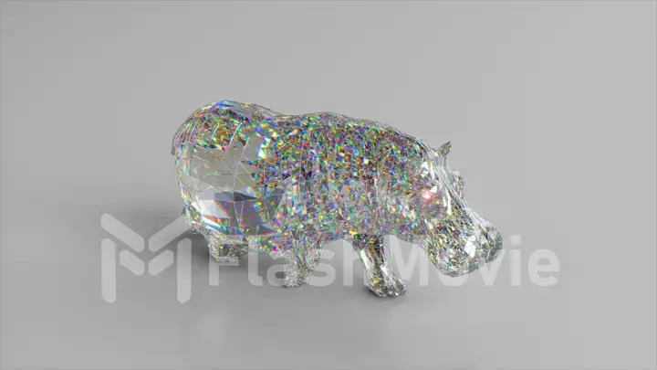 Diamond hippopotamus. The concept of nature and animals. Low poly. White color. 3d illustration