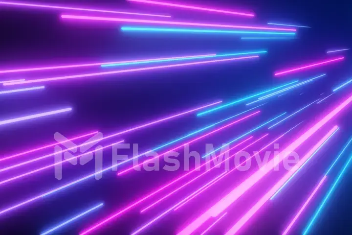 Neon pink blue light streaks. 3d illustration abstract motion background. Fluorescent ultraviolet light, laser neon lines.