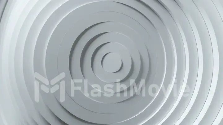 Abstract pattern of circles with the effect of displacement. White clean rings animation. Abstract background for business presentation. 3d illustration