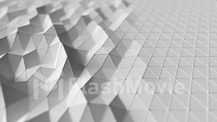 Beautiful white low poly surface morphing in abstract 3d animation. 3d illustration