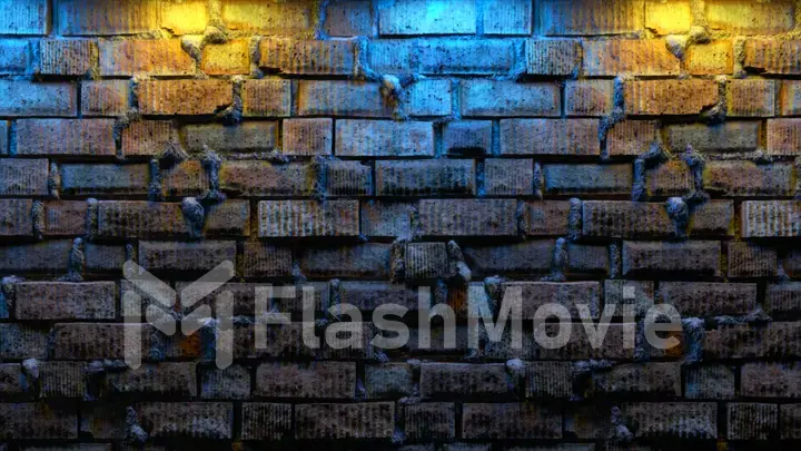 Empty brick wall with neon light, copy space. Light effect on a brick wall background. Modern light spectrum. Empty background. 3d illustration