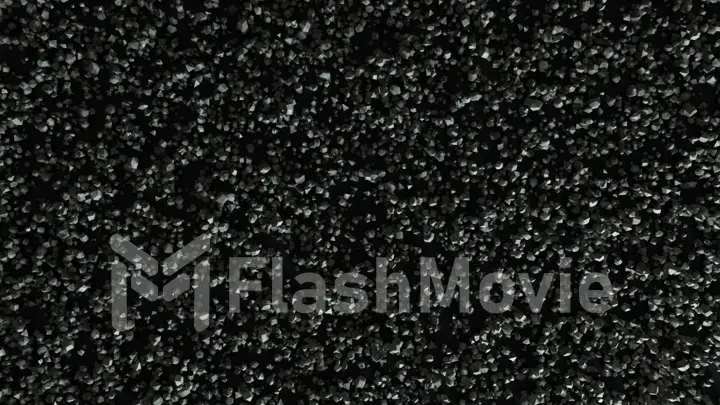 Thousands of falling pieces of stone on a flat black surface. Abstract background. Top View 3d illustration