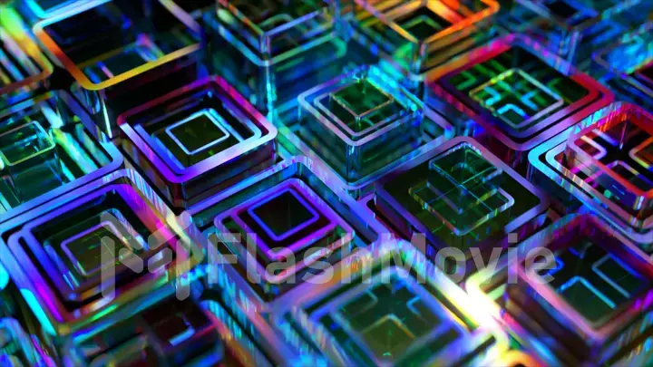 Square neon tubes are stacked into each other. Abstract background. Blue purple color. 3d illustration