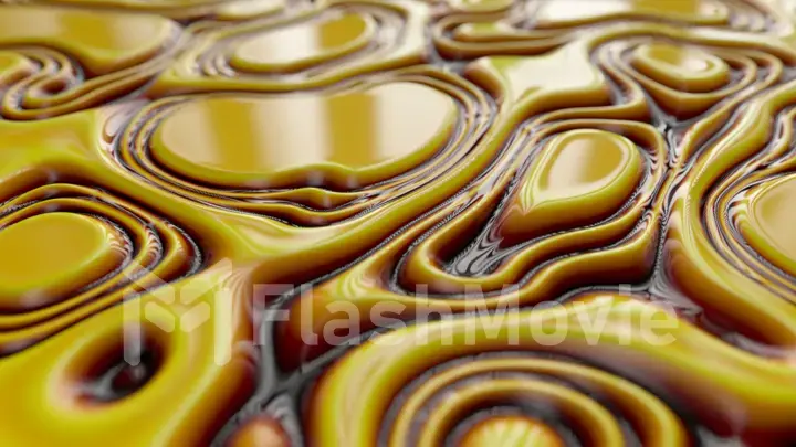 Abstract wavy dynamic surface. Yellow brown abstract liquid background with ripple wave. Motion design template. 3d illustration