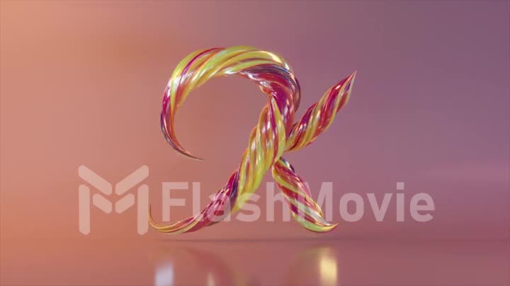 Collection Living Alphabet. Unique twisted letters. Green red color. Letter K. 3d animation of seamless loop.