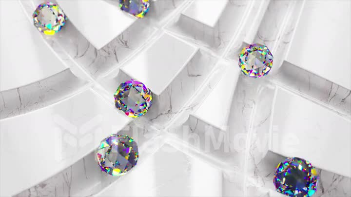 Game concept. Diamond balls roll across the white marble labyrinth. 3d animation of seamless loop