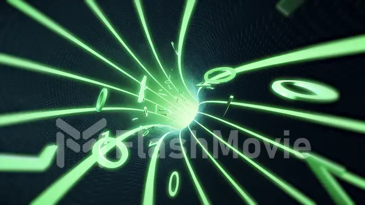 Binary code flies in the wire internet cables 3d illustration