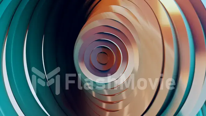 Abstract pattern of circles with the effect of displacement. Modern Teal orange light. Clean rings animation. Abstract background for business presentation. 3d illustration