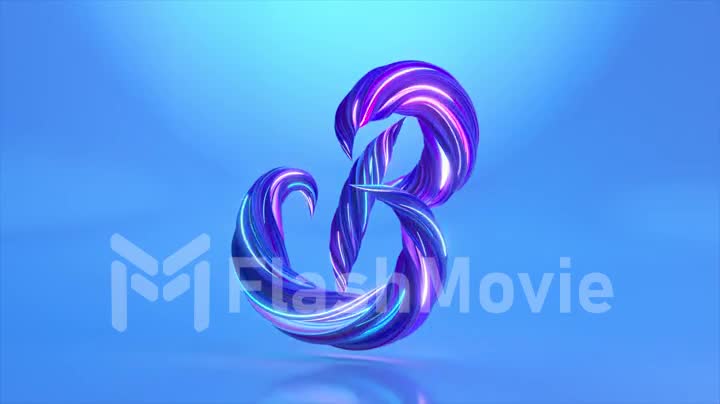 Collection Living Alphabet. Unique twisted letters. Blue neon. Letter B. 3d animation of seamless loop with alpha matte