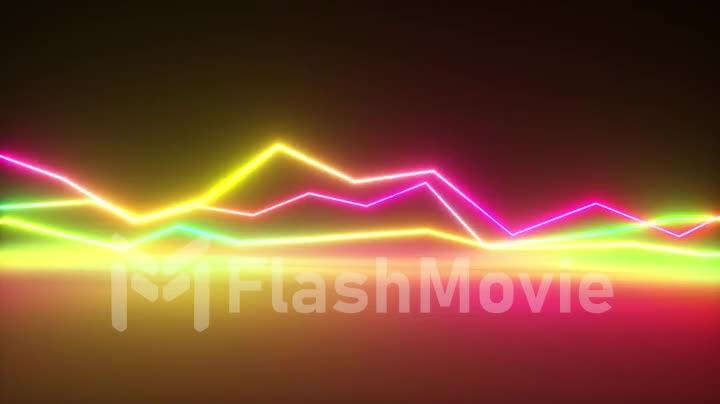 Bright colorful glowing neon lines. Abstract musical equalizer background, graph, diagram, drawing, curve, chart. Modern ultraviolet color cpectrum.Seamless loop 3d render