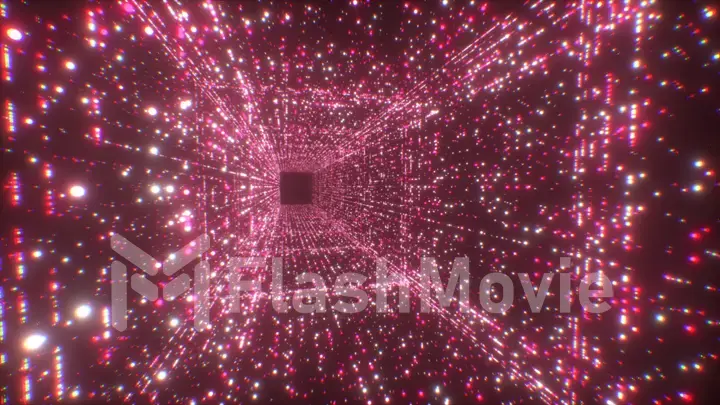 Digital technology tunnel. 3D illustration Big Data Digital square corridor with futuristic matrix. Binary code particle network. Motion and communication technology background. Flashing particles.