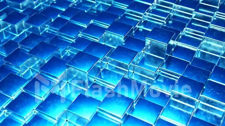 Abstract blue metallic background from cubes. Wall of a metal cube. 3d illustration