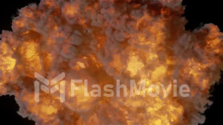 Highly realistic fire explosion with smoke top view