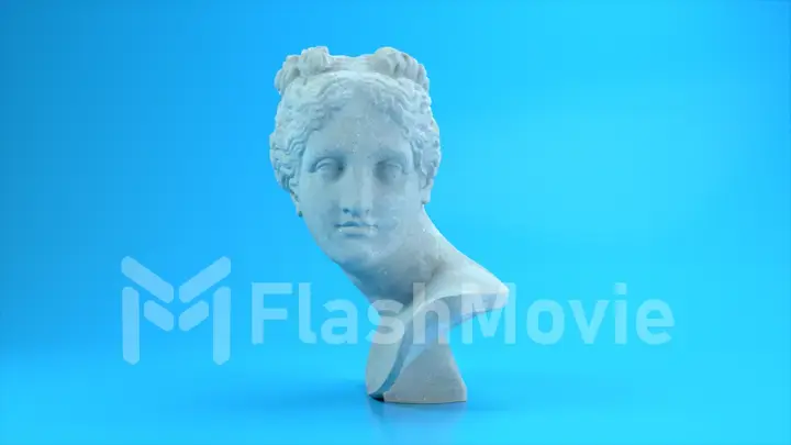 Ancient Roman white marble rotating head of Venus on a blue background. 3d illustration