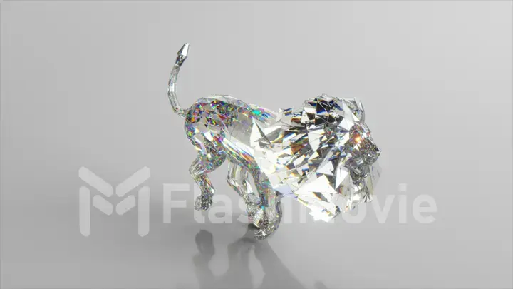 Diamond lion. The concept of nature and animals. Low poly. White color. 3d illustration