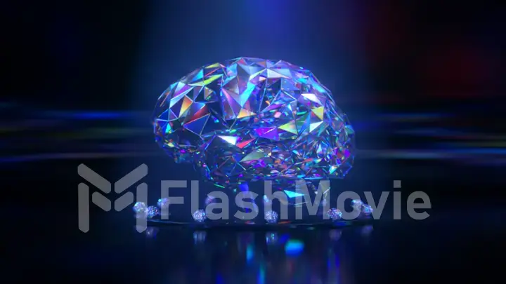 The diamond brain rotates on a black background. Artificial intelligence concept. 3d illustration
