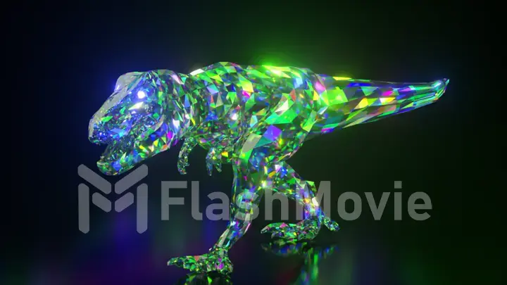 Collection of diamond animals. Walking dinosaur. Nature and animals concept. 3d animation of a seamless loop. Low poly