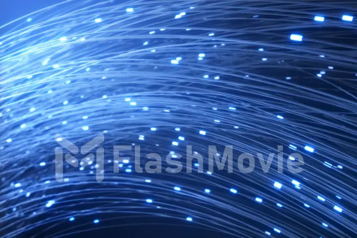 Digital data transmission via fiber optical fibers. The pulses of the signal tend along the wires. 3d illustration