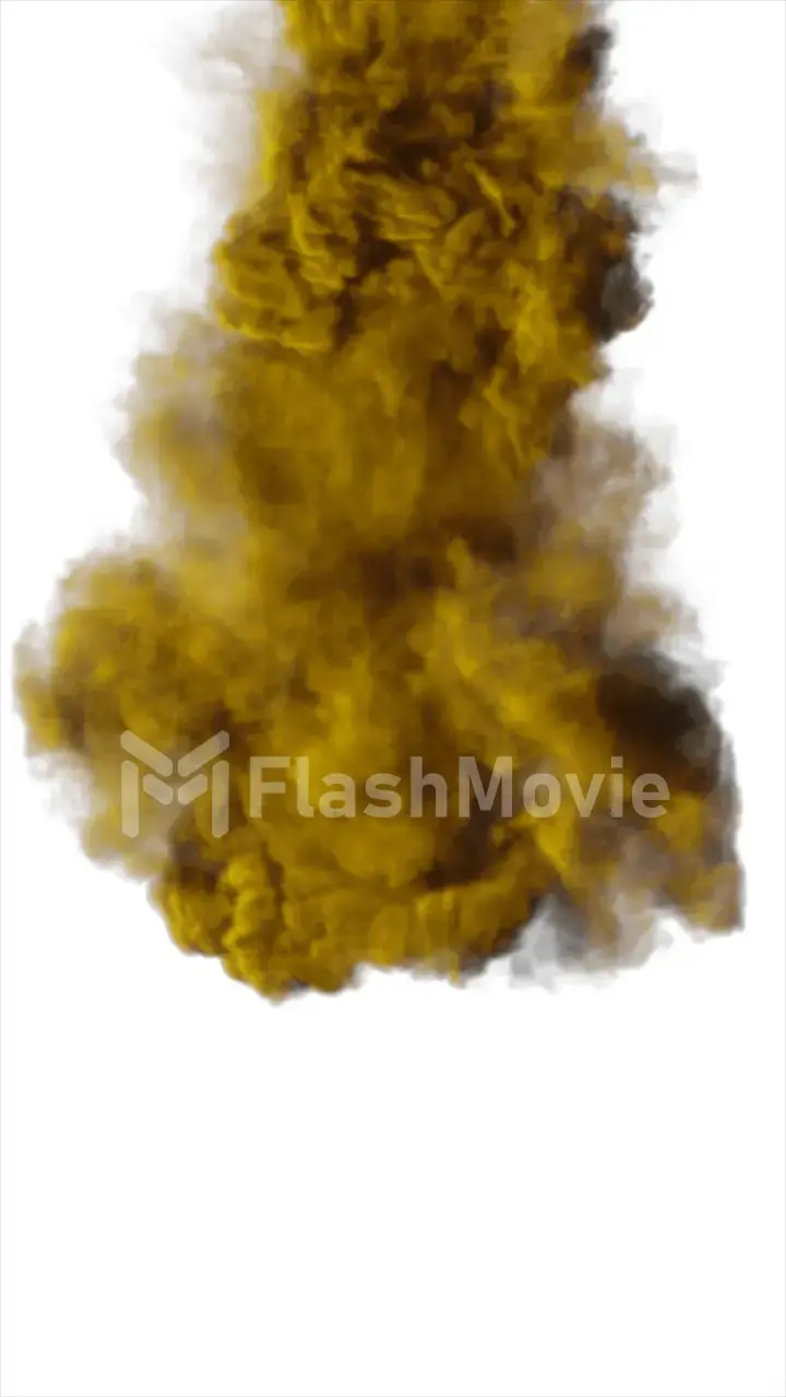 Yellow thick smoke on a white background isolated