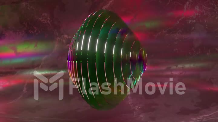 Abstract concept. Flat transparent disks form a sphere. The wave changes the color of the disks. neon light. Rainbow.