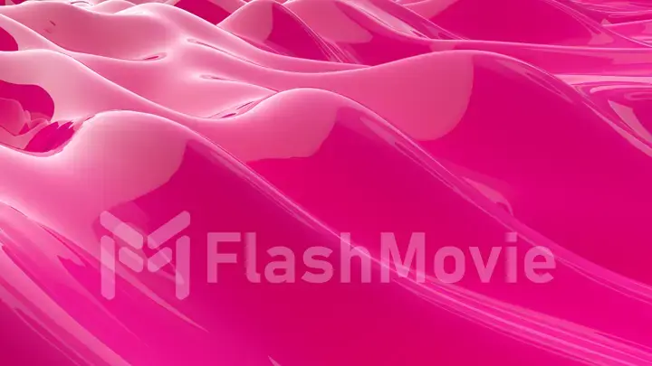 Pink abstract liquid reflective wave surface. Waves and ripples of ultraviolet lines resembling chewing gum. 3d illustration