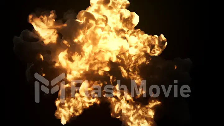 Ultra realistic explosion with thick black smoke on an isolated black background 3d illustration