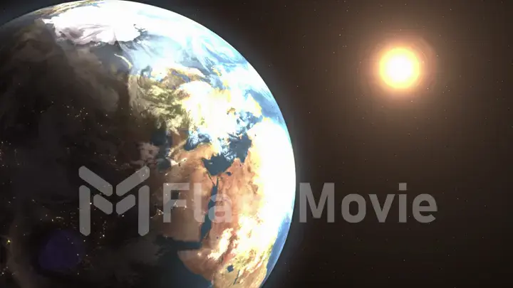 Space landscape of the sun rising behind the earth 3D illustration