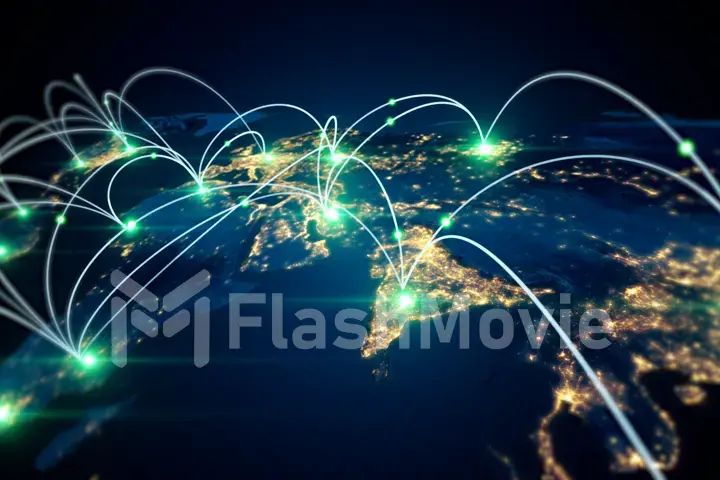 Global business concept of connections and information transfer in the world 3d illustration