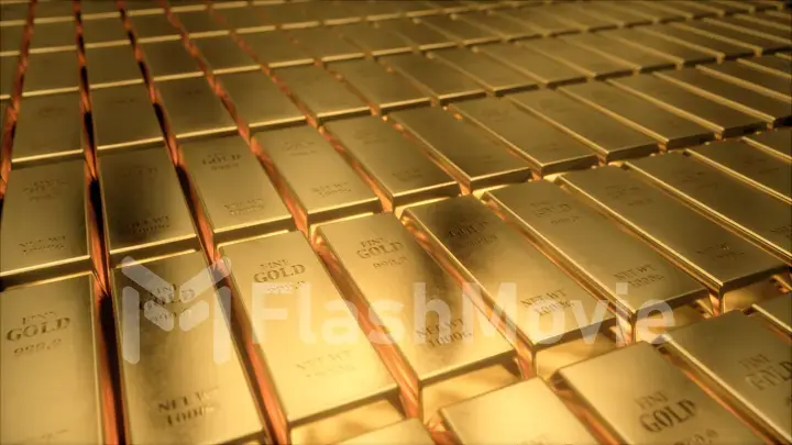 3d illustration of sliding camera view on gold bars