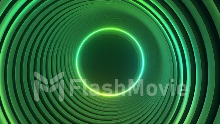 Green neon circle abstract futuristic high tech motion background. 3d illustration