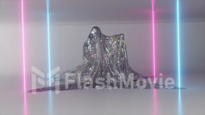 Dancing and entertainment concept. The diamond blanket is dancing. Ghost. Laser neon beams. 3d Illustration