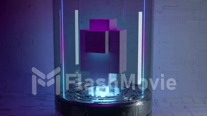 Pixel animation of Ethereum coin symbol logo in glass capsule in high definition 4K with neon lighting. Ethereum Coin: Seamless Loop Animation