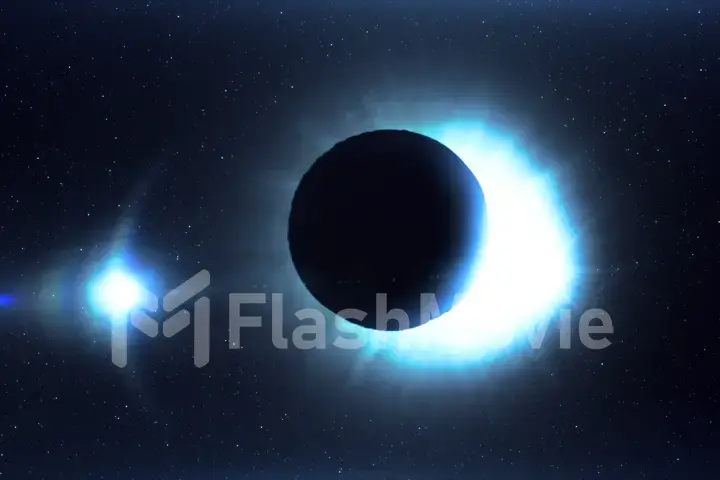 Blue futuristic solar eclipse in space