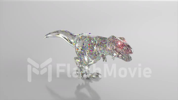 Diamond dinosaur walking. The concept of nature and animals. Low poly. White color. 3d animation of seamless loop