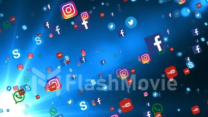 Background of famous social media icons such as: Facebook, Twitter, Instagram, YouTube, WhatsApp, Skype.