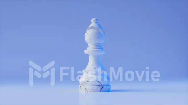 Game concept. White marble chess bishop on a blue background. 3d illustration