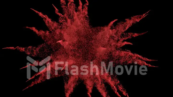 Explosion of beautiful red balls in super slow motion on an isolated black background. 3d illustration
