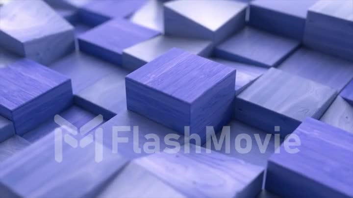 Wooden rectangles move up and down. Pillars. Sanded wooden blocks. Blue color. Steps. 3d animation