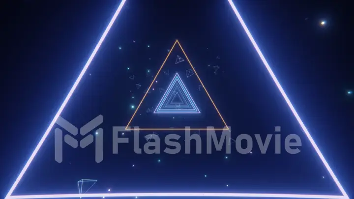 An endless tunnel of luminous multicolored neon triangles for music videos, night clubs, LED screens, projection show, video mapping, audiovisual performance, fashion events. 3d illustration