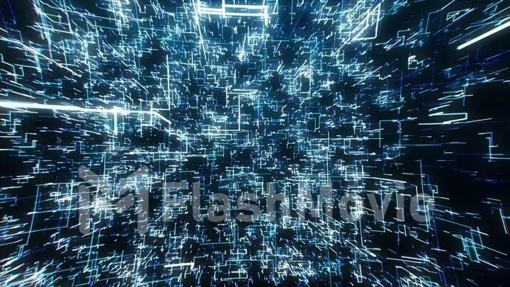 The surface of technology with lines of chaos and grid is an abstract computer image with chromatic aberrations. Digital art: a dark technical, sci-fi or sci-fi background. 3d illustration