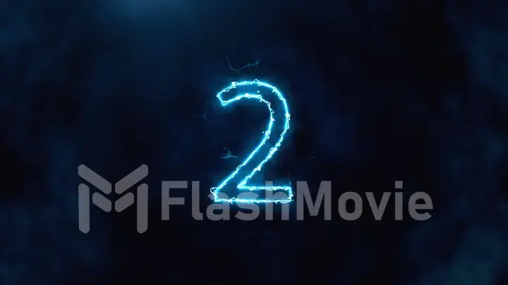 Electric and Futuristic 3D Illustration counter counting down from ten to zero. Big Numbers with fog and cloud. Number 2