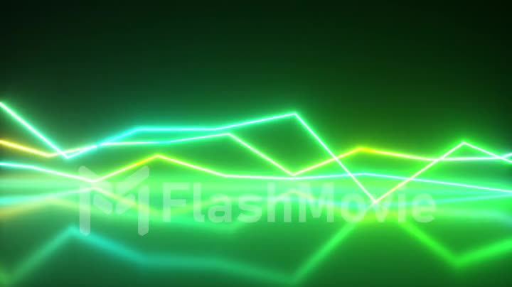 Bright colorful glowing neon lines. Abstract musical equalizer background, graph, diagram, drawing, curve, chart. Modern ultraviolet blue green color cpectrum.Seamless loop 3d render