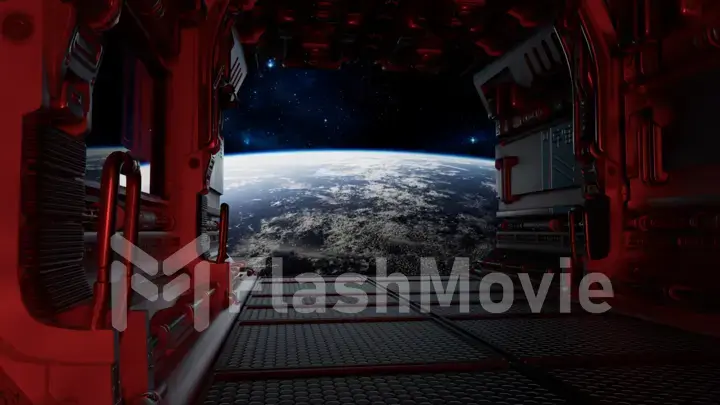 Space concept. View from orbit to the planet Earth. Opening of the gate with a view of the planet Earth. Space station