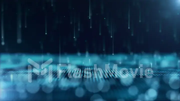 Abstract background with moving and flicker particles. Backdrop of bokeh. 3d illustration