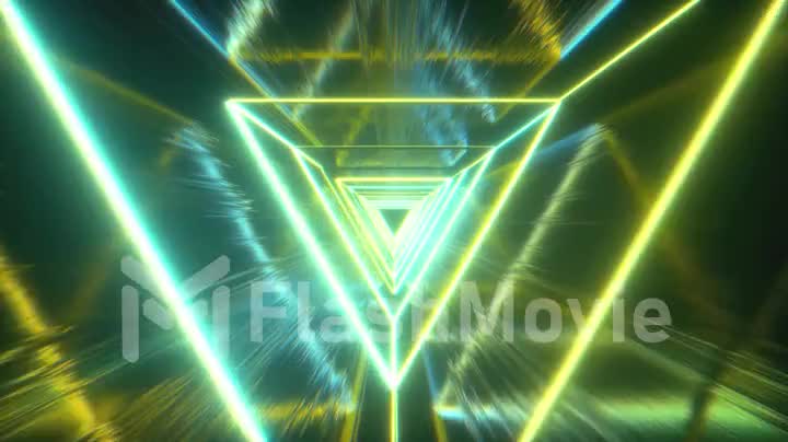 Flying through glowing neon triangles