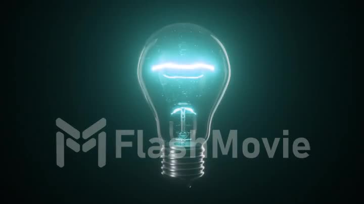 Flickering tungsten blue light bulb lamp over black isolated background. Seamless loop 3d render