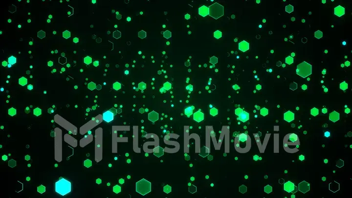 Abstract technological background with green luminous hexagons. 3d illustration